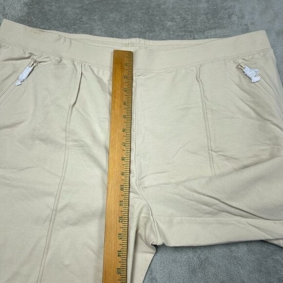 NEW *flaw* Beige Cropped Elastic Waist Womens Pants With Zipper Pockets a1513 - Picture 4 of 10